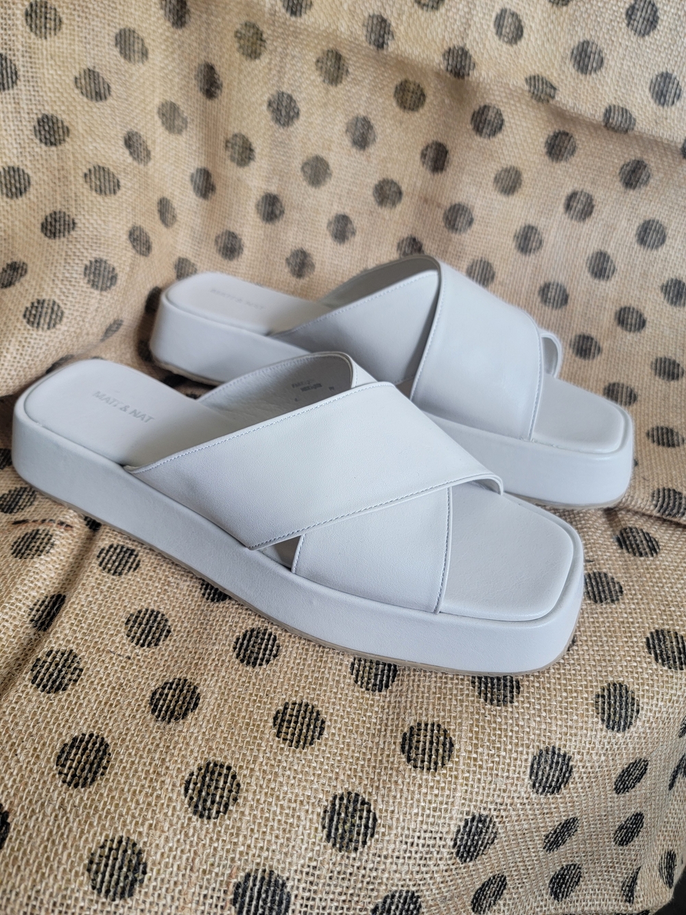 Matt & Nat Off White Voller Vegan Crisscross Slide Sandals